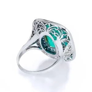 rt Deco Inspired 7.44 Carat Colombian Emerald 18 kt White Gold Platinum Ring 7