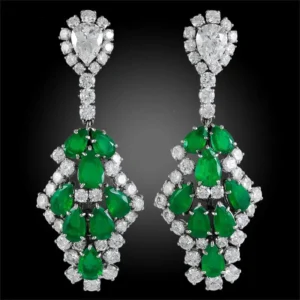 Harry Winston Emerald Diamond Chandelier Earrings